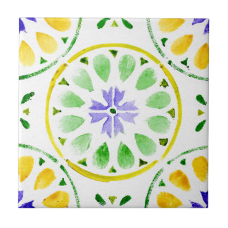 Green and purple Moroccan watercolour Tile