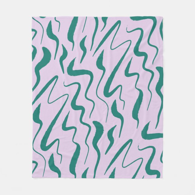 Green and Purple Organic Wavy Strokes Pattern Fleece Blanket (Front)