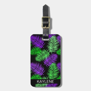 Green and Purple Palm Leaves Luggage Tag