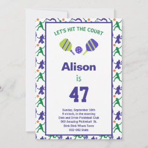 Green and purple Pickleball B'day + RSVP Invitation