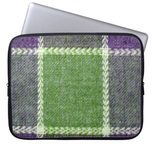 Green and Purple Plaid Wool Fabric Texture Laptop Sleeve