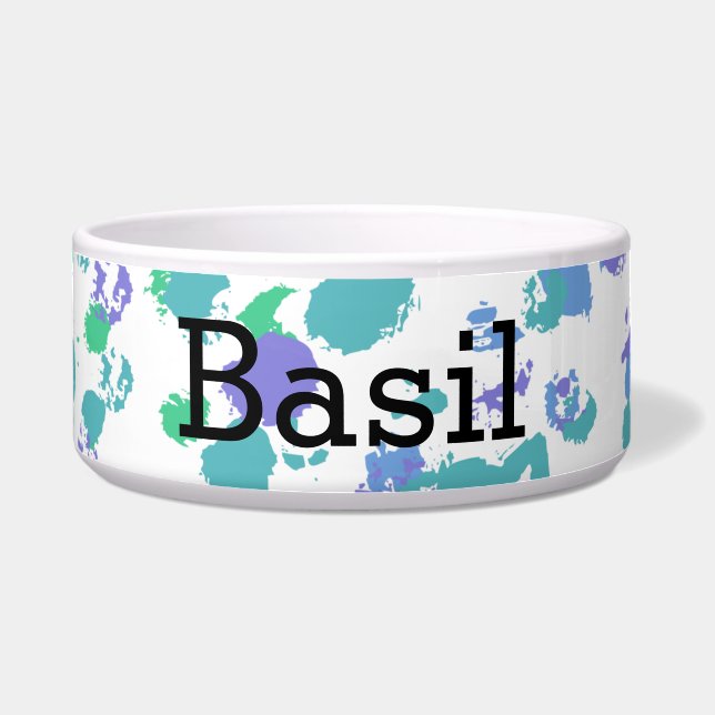 GREEN AND PURPLE SPLASHES Ceramic Pet Bowl (Front)