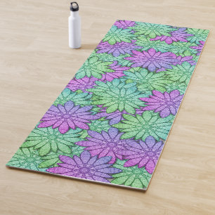 Green and Purple Stone Flowers Yoga Mat