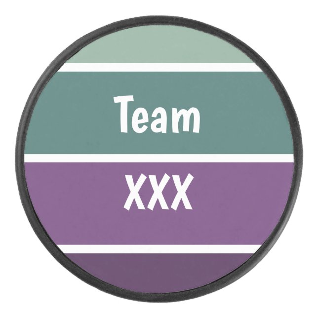Green And Purple Stripes Hockey Puck (Front)