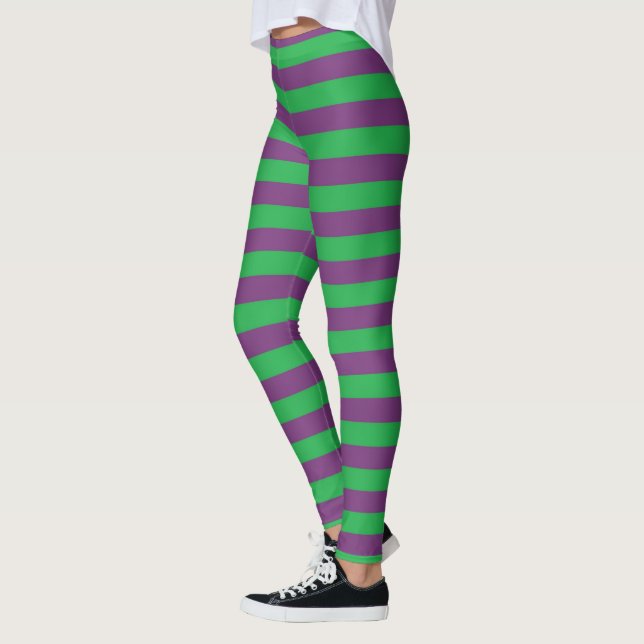 Green and Purple Stripes Leggings (Left)