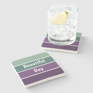 Green And Purple Stripes Stone Coaster