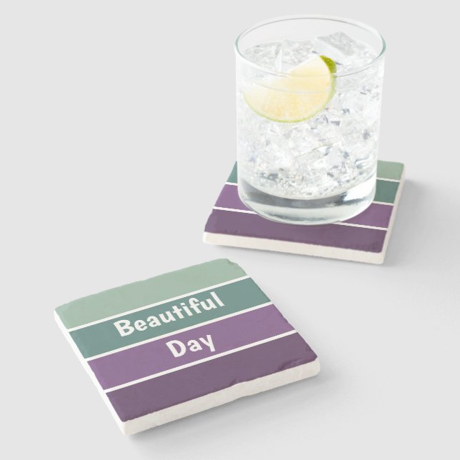 Green And Purple Stripes Stone Coaster (Side)