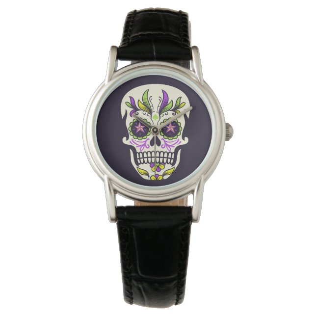 Green and Purple Sugar Skull Watch (Front)
