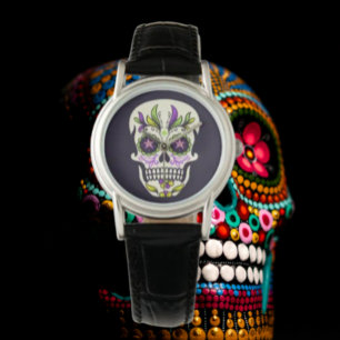 Green and Purple Sugar Skull Watch