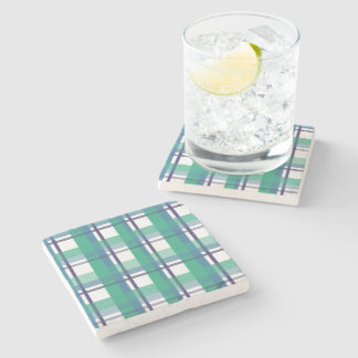 Green And Purple Tartan Pattern Stone Coaster