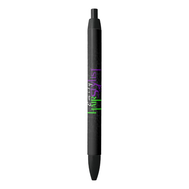 Green And Purple Text Design Black Ink Pen (Front Vertical)