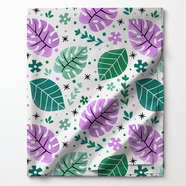 Green and Purple Tropical Monstera Leaf Pattern Fabric (Creator Uploaded)
