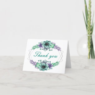 Green And Purple Watercolor Floral Thank You Card