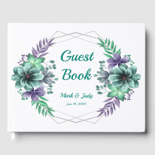 Green And Purple Watercolor Floral Wedding Guest Book