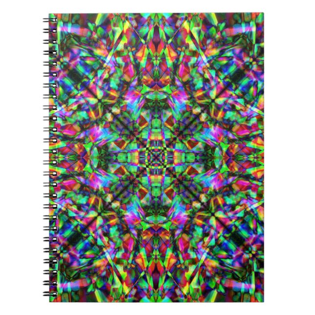 Green and Rainbow Mandala Pattern Spiral Notebook (Front)