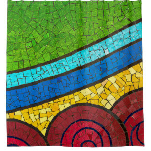 Green and red abstract painting shower curtain