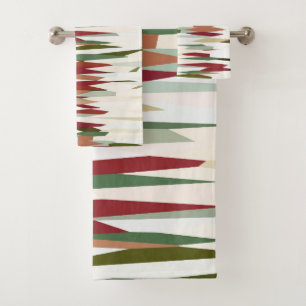 green and red Abstract Stripes Bath Towel Set