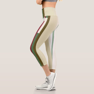 green and red Abstract Stripes Capri Leggings