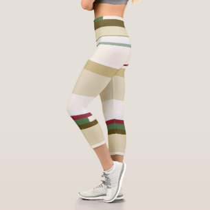 green and red Abstract Stripes Capri Leggings