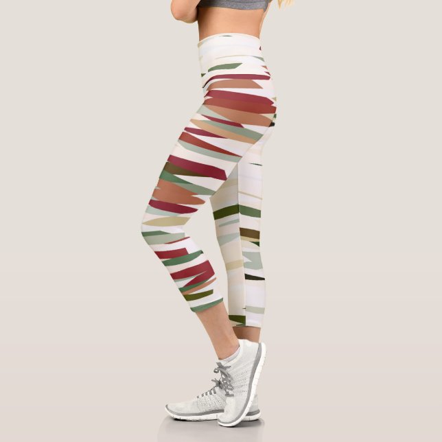 green and red Abstract Stripes Capri Leggings (Left)