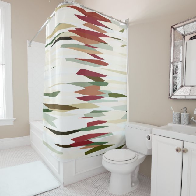 green and red Abstract Stripes Shower Curtain (In Situ)