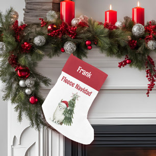 Green and Red Alpaca Fleece Navidad  Small Christmas Stocking