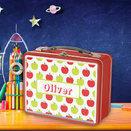 Green and Red Apple fruit personalised name Metal Lunch Box