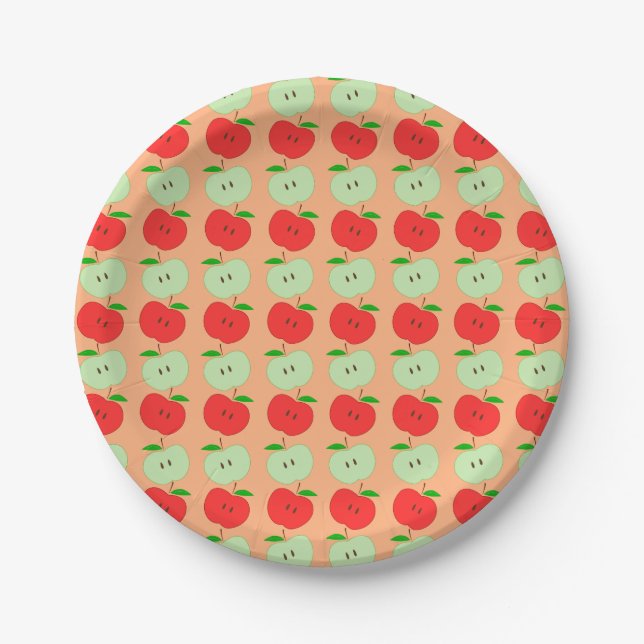 Green and Red Apples Pattern Paper Plate (Front)