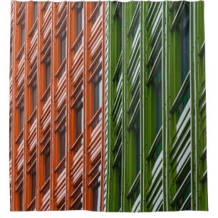 Green and red architectural structure shower curtain
