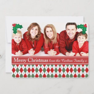 Green and Red Argyle Custom Photo Holiday Card