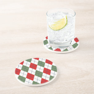 Green and Red Argyle Pattern Coaster