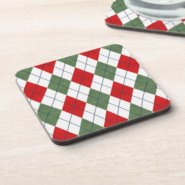 Green and Red Argyle Pattern Coaster (Left Side)