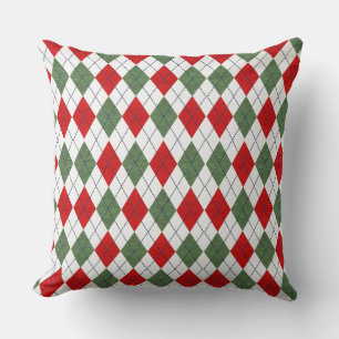 Green and Red Argyle Pattern Cushion