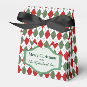 Green and Red Argyle Pattern Personalised Favour Box