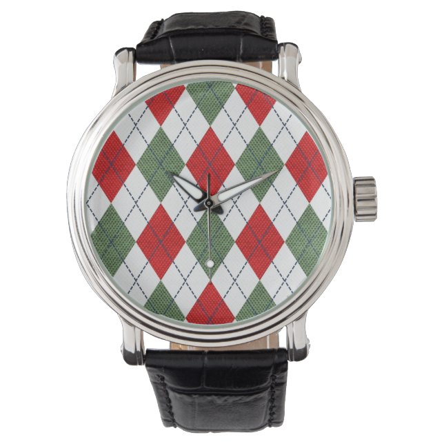 Green and Red Argyle Pattern Watch (Front)