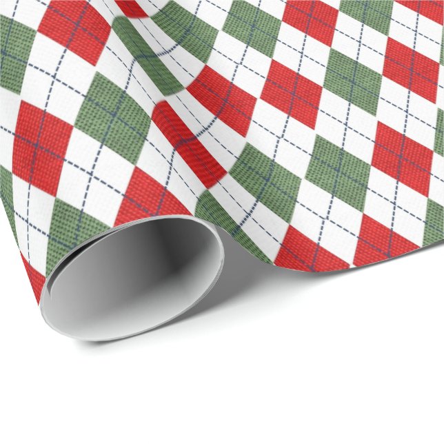 Green and Red Argyle Pattern Wrapping Paper (Roll Corner)