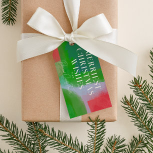 Green and Red Artfully Painted Abstract Christmas Gift Tags