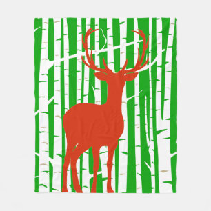 Green and Red Birch Forest Woodland Fleece Blanket