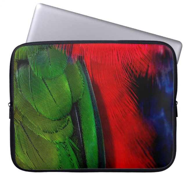 Green and red bird tails laptop sleeve (Front)
