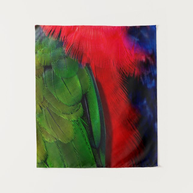 Green and red bird tails tapestry (Front)