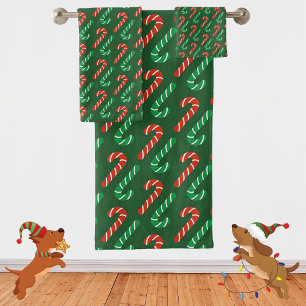 Green and Red Candy Canes Bath Towel Set