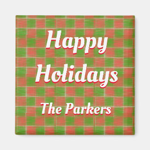 Green And Red Checkers Custom Christmas Magnet