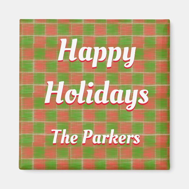 Green And Red Checkers Custom Christmas Magnet (Front)