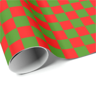 Green and Red Chequerboard Squares Wrapping Paper