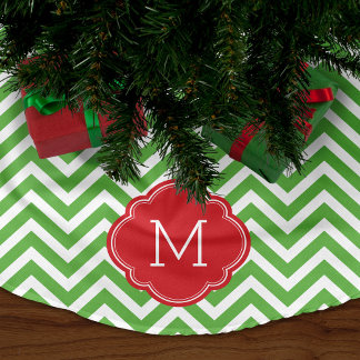 Green and Red Chevron Monogram Brushed Polyester Tree Skirt