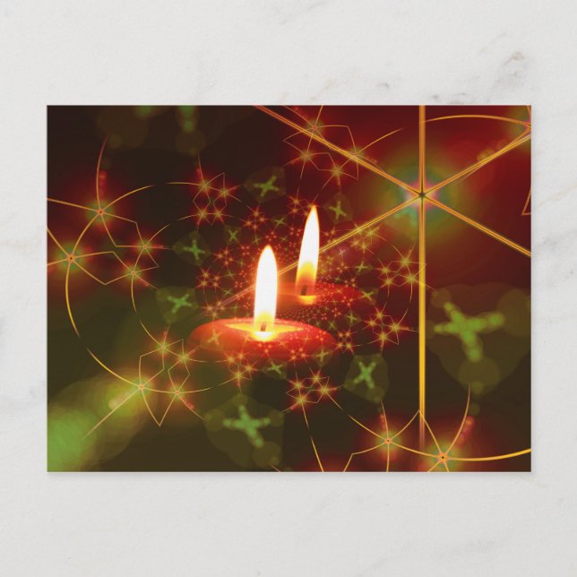 Green and Red Christmas Advent Candles with Stars Holiday Postcard (Front)