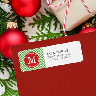 Green and Red Christmas Chevron Custom Monogram