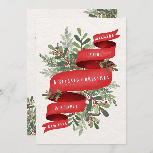 Green and Red Christmas Flower Greeting Card (Front/Back)
