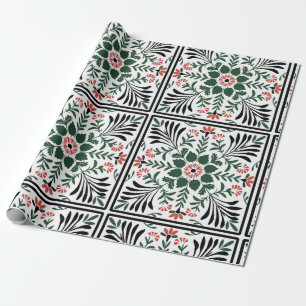 green and red christmas folk art wrapping paper