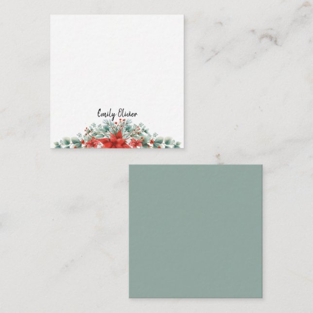 Green and Red Christmas Holiday Custom Name Card (Front/Back)
